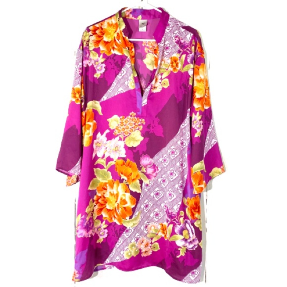 Natori Floral Robe in Purple and Orange